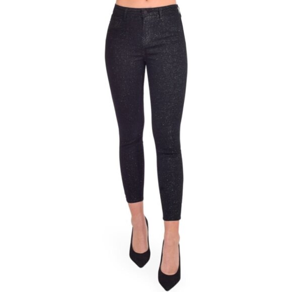 L'AGENCE 'Margot' Skinny High Rise Jeans, Black/Metallic Silver Check - Picture 1 of 2